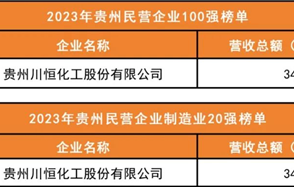 喜訊：川恒股份榮登2023年“貴州民營(yíng)企業(yè)100強(qiáng)榜單”、“貴州民營(yíng)企業(yè)制造業(yè)20強(qiáng)榜單”